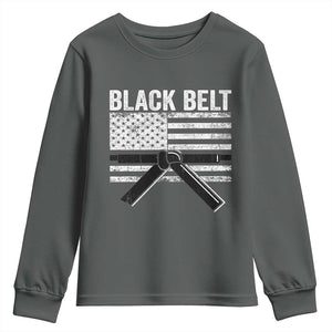 Martial Arts Karate Black Belt Youth Sweatshirt Retro Vintage American Flag TS10 Dark Heather Print Your Wear