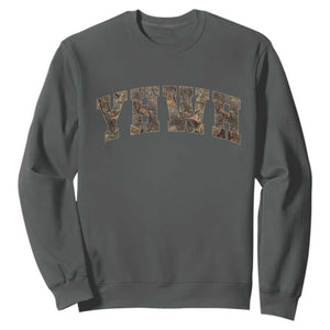 Camo YHWH Sweatshirt Christianity Jesus Preppy Christian Faith Bible Verse TS10 Dark Heather Print Your Wear