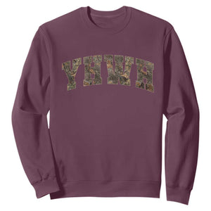 Camo YHWH Sweatshirt Christianity Jesus Preppy Christian Faith Bible Verse TS10 Maroon Print Your Wear