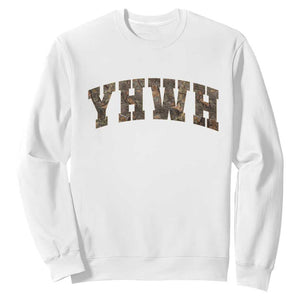 Camo YHWH Sweatshirt Christianity Jesus Preppy Christian Faith Bible Verse TS10 White Print Your Wear