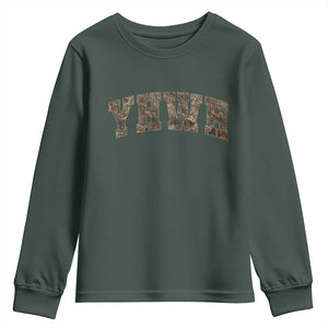 Camo YHWH Youth Sweatshirt Christianity Jesus Preppy Christian Faith Bible Verse TS10 Dark Forest Green Print Your Wear
