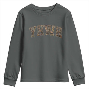 Camo YHWH Youth Sweatshirt Christianity Jesus Preppy Christian Faith Bible Verse TS10 Dark Heather Print Your Wear