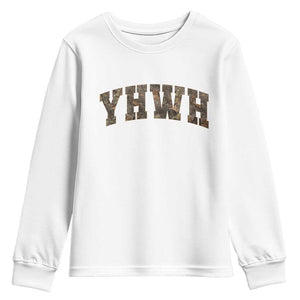 Camo YHWH Youth Sweatshirt Christianity Jesus Preppy Christian Faith Bible Verse TS10 White Print Your Wear