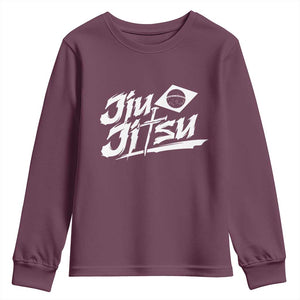 Brazilian Jiu Jitsu Youth Sweatshirt Christian Cross BJJ Fighter Training Tee for Martial Arts Lovers TS10 Maroon Print Your Wear