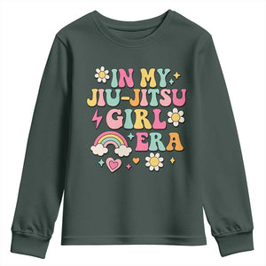 In My Jiu Jitsu Girl Era Youth Sweatshirt Retro Groovy BJJ Girls TS10 Dark Forest Green Print Your Wear