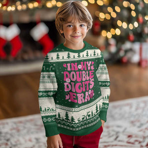 10 Years Old Birthday Girl Ugly Christmas Sweater In My Double Digits Era TS10 Forest Green Beige Print Your Wear