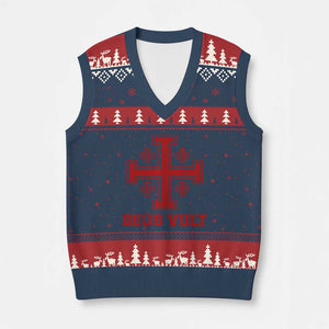 Catholic Knight Templar Crusader Cross V-Neck Knit Sweater Vest TS10 Navy Red Print Your Wear