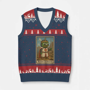 Funny Knight Meme V-Neck Knit Sweater Vest Vintage Pepe Frog Templar Crusader Fren Soldier TS10 Navy Red Print Your Wear