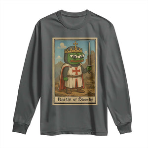 Funny Knight Meme Long Sleeve Shirt Vintage Pepe Frog Templar Crusader Fren Soldier TS10 Dark Heather Print Your Wear
