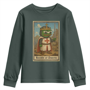 Funny Knight Meme Youth Sweatshirt Vintage Pepe Frog Templar Crusader Fren Soldier TS10 Dark Forest Green Print Your Wear