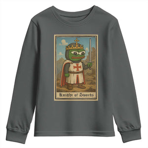 Funny Knight Meme Youth Sweatshirt Vintage Pepe Frog Templar Crusader Fren Soldier TS10 Dark Heather Print Your Wear