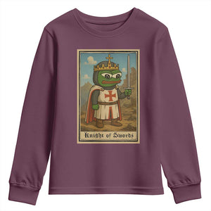 Funny Knight Meme Youth Sweatshirt Vintage Pepe Frog Templar Crusader Fren Soldier TS10 Maroon Print Your Wear