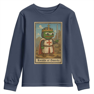 Funny Knight Meme Youth Sweatshirt Vintage Pepe Frog Templar Crusader Fren Soldier TS10 Navy Print Your Wear