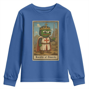 Funny Knight Meme Youth Sweatshirt Vintage Pepe Frog Templar Crusader Fren Soldier TS10 Royal Blue Print Your Wear