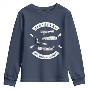 Vintage Jiu Jitsu Youth Sweatshirt Armlocks and Leglocks BJJ Grappling Fans TS10 Navy Print Your Wear