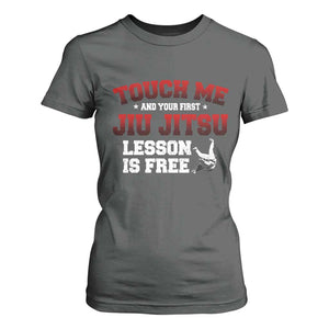Brazilian BJJ T Shirt For Women Touch Me First Jiu Jitsu Lesson Is Free TS10 Dark Heather Print Your Wear
