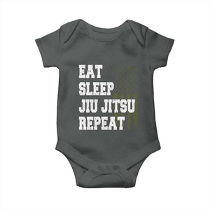 Eat Sleep Jiu Jitsu Repeat Baby Onesie Cool JiuJitsu BJJ American Flag TS10 Dark Heather Print Your Wear