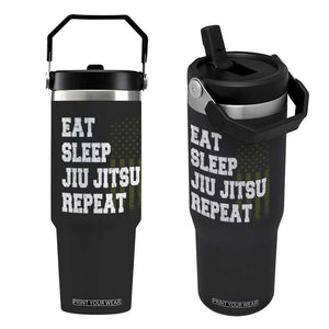 Eat Sleep Jiu Jitsu Repeat Flip Straw Tumbler Cool JiuJitsu BJJ American Flag TS10 One Size: 30 oz Black Print Your Wear