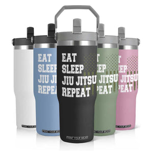 Eat Sleep Jiu Jitsu Repeat Flip Straw Tumbler Cool JiuJitsu BJJ American Flag TS10 Print Your Wear