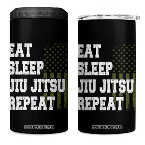 Eat Sleep Jiu Jitsu Repeat 4 in 1 Can Cooler Tumbler Cool JiuJitsu BJJ American Flag TS10 One Size: 16 oz Black Print Your Wear
