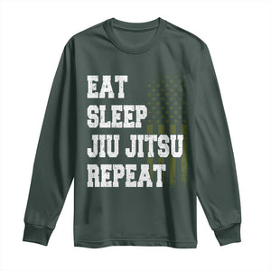 Eat Sleep Jiu Jitsu Repeat Long Sleeve Shirt Cool JiuJitsu BJJ American Flag TS10 Dark Forest Green Print Your Wear