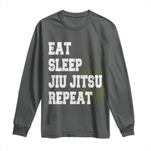 Eat Sleep Jiu Jitsu Repeat Long Sleeve Shirt Cool JiuJitsu BJJ American Flag TS10 Dark Heather Print Your Wear