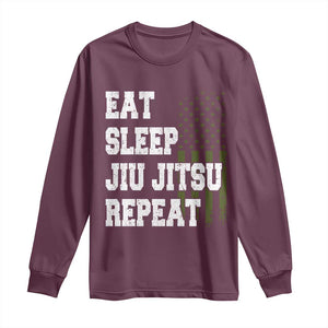 Eat Sleep Jiu Jitsu Repeat Long Sleeve Shirt Cool JiuJitsu BJJ American Flag TS10 Maroon Print Your Wear