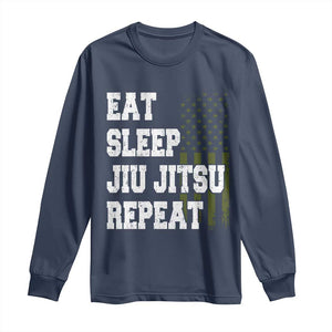 Eat Sleep Jiu Jitsu Repeat Long Sleeve Shirt Cool JiuJitsu BJJ American Flag TS10 Navy Print Your Wear