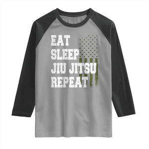 Eat Sleep Jiu Jitsu Repeat Raglan Shirt Cool JiuJitsu BJJ American Flag TS10 Sport Gray Black Print Your Wear