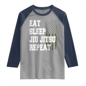 Eat Sleep Jiu Jitsu Repeat Raglan Shirt Cool JiuJitsu BJJ American Flag TS10 Sport Gray Navy Print Your Wear