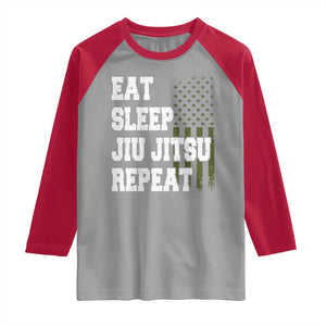 Eat Sleep Jiu Jitsu Repeat Raglan Shirt Cool JiuJitsu BJJ American Flag TS10 Sport Gray Red Print Your Wear
