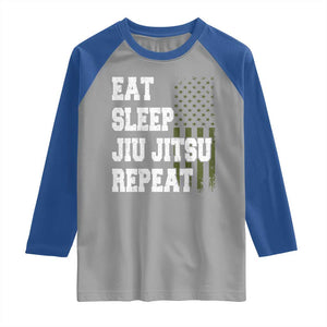 Eat Sleep Jiu Jitsu Repeat Raglan Shirt Cool JiuJitsu BJJ American Flag TS10 Sport Gray Royal Print Your Wear