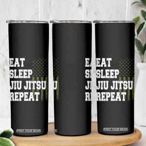 Eat Sleep Jiu Jitsu Repeat Skinny Tumbler Cool JiuJitsu BJJ American Flag TS10 Print Your Wear