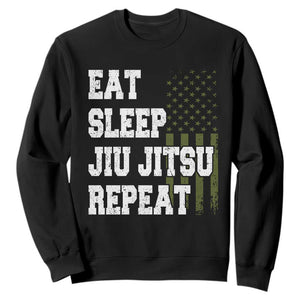 Eat Sleep Jiu Jitsu Repeat Sweatshirt Cool JiuJitsu BJJ American Flag TS10 Black Print Your Wear