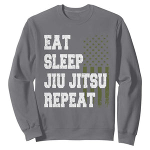 Eat Sleep Jiu Jitsu Repeat Sweatshirt Cool JiuJitsu BJJ American Flag TS10 Charcoal Print Your Wear