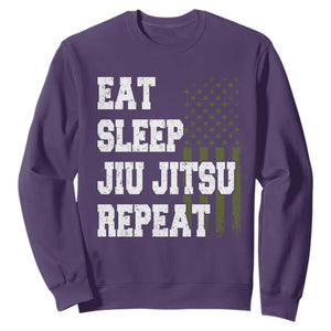 Eat Sleep Jiu Jitsu Repeat Sweatshirt Cool JiuJitsu BJJ American Flag TS10 Purple Print Your Wear
