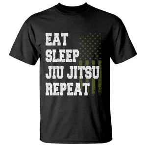Eat Sleep Jiu Jitsu Repeat T Shirt Cool JiuJitsu BJJ American Flag TS10 Black Print Your Wear