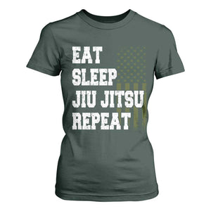 Eat Sleep Jiu Jitsu Repeat T Shirt For Women Cool JiuJitsu BJJ American Flag TS10 Dark Forest Green Print Your Wear