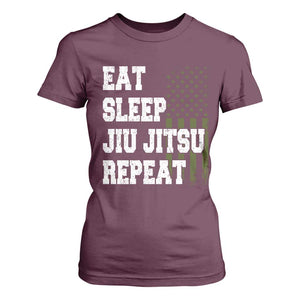 Eat Sleep Jiu Jitsu Repeat T Shirt For Women Cool JiuJitsu BJJ American Flag TS10 Maroon Print Your Wear