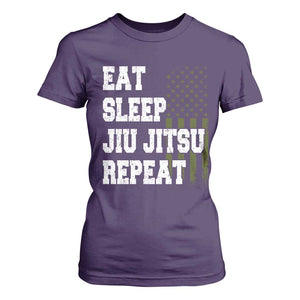 Eat Sleep Jiu Jitsu Repeat T Shirt For Women Cool JiuJitsu BJJ American Flag TS10 Purple Print Your Wear
