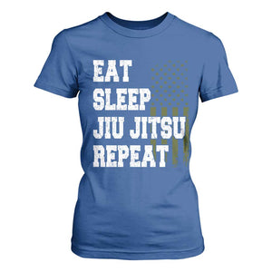 Eat Sleep Jiu Jitsu Repeat T Shirt For Women Cool JiuJitsu BJJ American Flag TS10 Royal Blue Print Your Wear