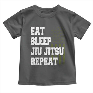 Eat Sleep Jiu Jitsu Repeat Toddler T Shirt Cool JiuJitsu BJJ American Flag TS10 Dark Heather Print Your Wear
