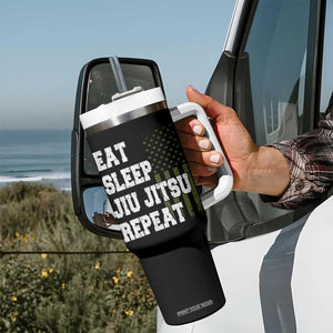 Eat Sleep Jiu Jitsu Repeat Tumbler With Handle Cool JiuJitsu BJJ American Flag TS10 Print Your Wear