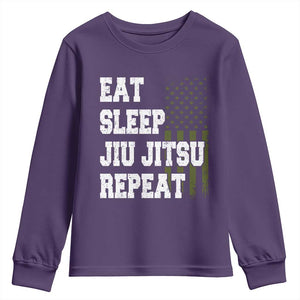 Eat Sleep Jiu Jitsu Repeat Youth Sweatshirt Cool JiuJitsu BJJ American Flag TS10 Purple Print Your Wear