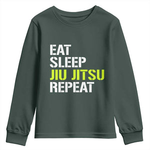 Eat Sleep Jiu Jitsu Repeat Youth Sweatshirt Cool JiuJitsu BJJ TS10 Dark Forest Green Print Your Wear