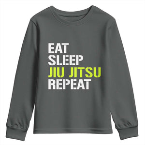 Eat Sleep Jiu Jitsu Repeat Youth Sweatshirt Cool JiuJitsu BJJ TS10 Dark Heather Print Your Wear