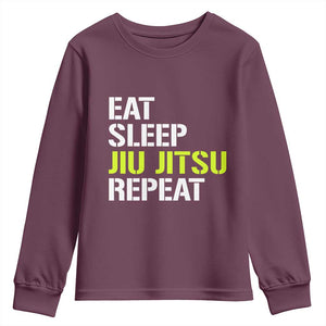 Eat Sleep Jiu Jitsu Repeat Youth Sweatshirt Cool JiuJitsu BJJ TS10 Maroon Print Your Wear