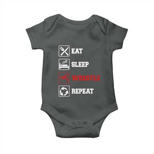 Eat Sleep Wrestle Repeat Baby Onesie Funny Wrestling Gym TS10 Dark Heather Print Your Wear