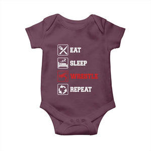 Eat Sleep Wrestle Repeat Baby Onesie Funny Wrestling Gym TS10 Maroon Print Your Wear