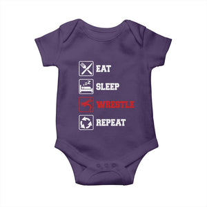 Eat Sleep Wrestle Repeat Baby Onesie Funny Wrestling Gym TS10 Purple Print Your Wear